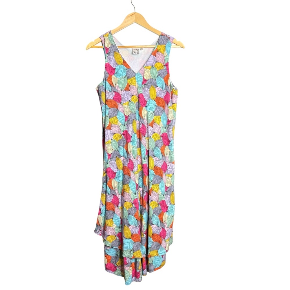 🔴Parsley & Sage Multicolor VNeck Sleeveless Asymmetrical Hem Shift Dress Large - Picture 9 of 12